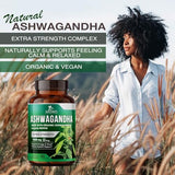 NATURE'S NUTRITION Organic Ashwagandha Capsules 1950mg Supplement w/ Black Pepper Root Powder 60 Capsules
