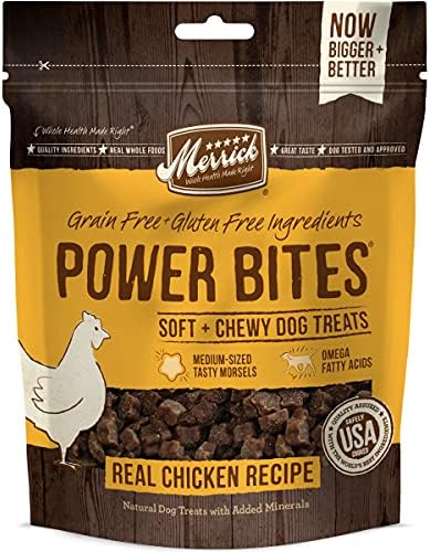 Merrick Power Bites Natural Soft And Chewy Real Meat Dog Treats, Grain Free Snack With Real Chicken Recipe - 6 oz. Bag