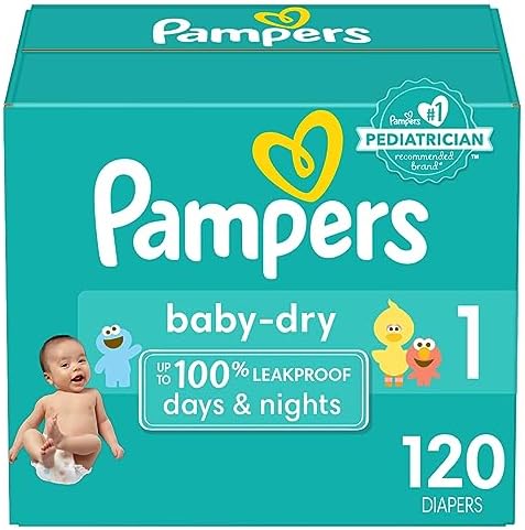 Pampers Baby Dry Diapers - Size 1, 120 Count, Absorbent Disposable Diapers
