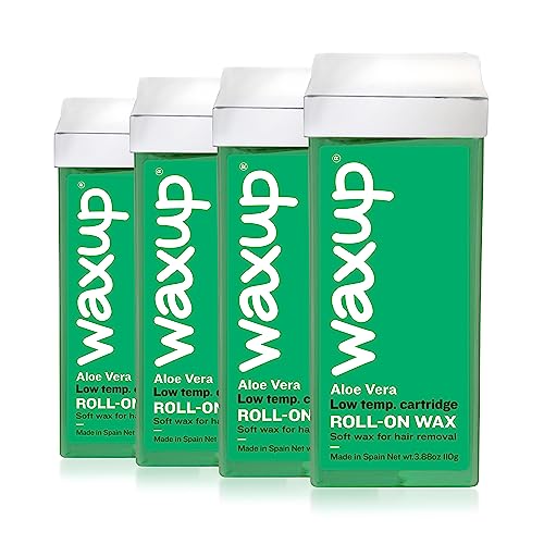 waxup Aloe Vera Roll On Wax, Hair Removal Wax Cartridge, Depilatory Wax Roller Refill for legs and arms 3.88 Ounce / 110g (4 Pack). Wax Warmer and Waxing Strips not Included.