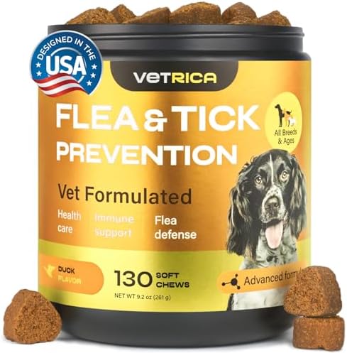 Flea and Tick Prevention for Dogs - Dog Flea Treatment Chews - Immune Support Flea and Tick Chewables for Dogs - Dog Flea & Tick Control Supplement - All Breeds & Ages - Vet Formulated - Soft Treats