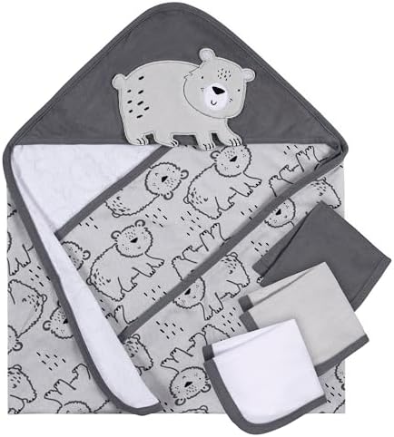 Gerber 4-Pack Baby Boys Bear Hooded Towel and Washcloths