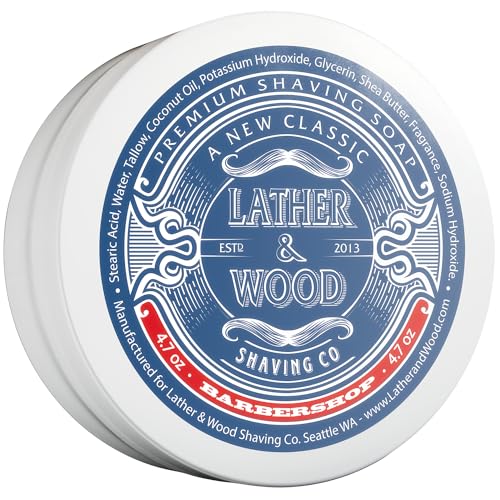 Lather & Wood Shaving Soap - Barbershop - Simply The Best Luxury Shaving Cream - Tallow - Dense Lather with Fantastic Scent for The Worlds Best Wet Shaving Routine. 4.7 oz (Barbershop)