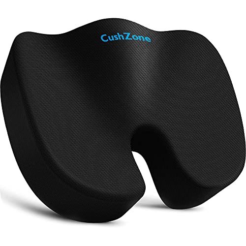CushZone Seat Cushion, Office Chair Cushions, Car Seat Cushion, Non-Slip Sciatica & Back Coccyx Tailbone Pain Relief Chair Pad, Memory Foam Pillow for Computer Desk, Wheelchair, Driving(Black)