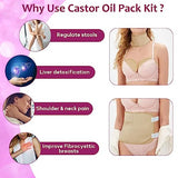 4 Pcs Castor Oil Pack Wrap Compress- Reusable Organic Castor Oil Packs for Liver Detox, Thyroid, Breast, Inflammation, Castor Oil Pack Kit with Adjustable Strap and Pocket (2Chest 1 Waist 1Neck Wrap)