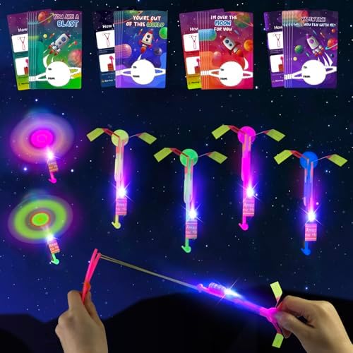 24 Packs Valentines Day Cards for Kids Classroom with LED Flying Set Toys,Valentines Day Gifts for Kids Age 8+ Valentine School Party Favors
