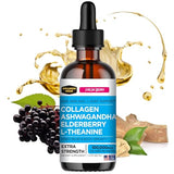 Collagen Mojo - Liquid Collagen for Women & Men, Collagen Peptides with Ashwagandha, Elderberry & L-Theanine - Hair, Skin, & Nails. Joint & Stress Support. High Absorption - 100,000mcg, 2 Oz