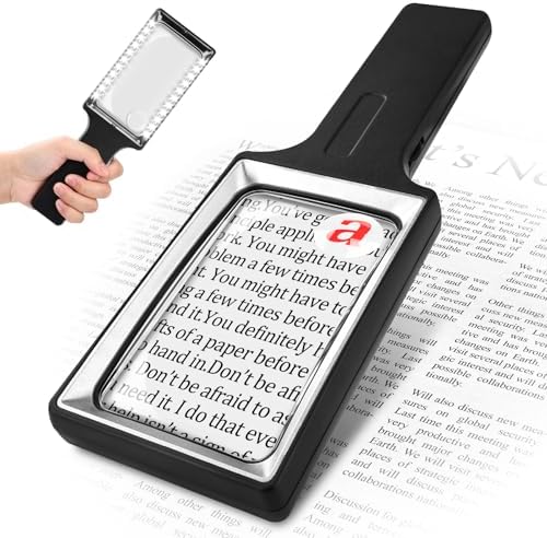 Large 10X 30X Magnifying Glass with Light, Handheld Magnifying Glass for Reading, Stepless Dimmable LEDs Rectangle Magnifier for Reading Small Prints Seniors Low Vision