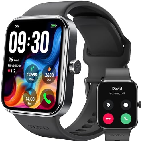 TOZO AMOLED S4 AcuFit One Smart Watch 1.78" Ultra-Clear Screen for Men Women, Call/Answer Fitness Tracker, Heart Rate Sleep Blood Oxygen Monitor IP68 Waterproof for iOS 11.0+ Android 9.0+ Black