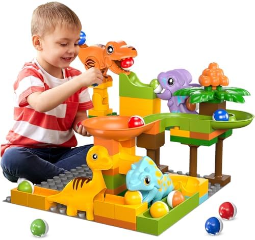 Marble Runs for Kids 4-8,Marble Run for Kids Ages 3-5 with Dinosaur Building Blocks,Marble Maze Game Toy Set,Dinosaur Toys,STEM Building Toys with 4 Marble Track Compatible with Major Brands