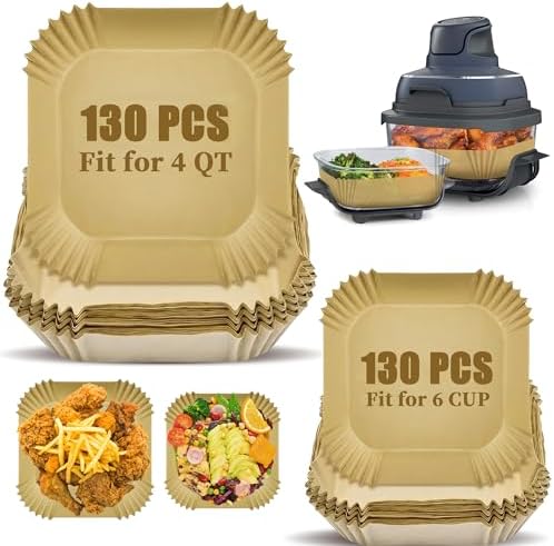 Air Fryer Liners Disposable for Ninja Crispi Air Fryer, 260Pcs Ninja Crispi FN101GY Air Fryer Accessories for 4 QT & 6 Cup Glass Container, Non-Stick Square Food Grade Parchment Paper Liners Unbleach