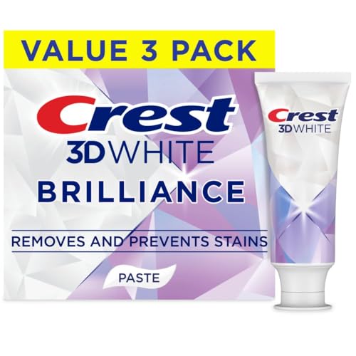 Crest 3D White Brilliance Bright Mint Teeth Whitening Toothpaste, 4.3 oz Pack of 3, 100% More Surface Stain Removal, 24 Hour Active Stain Prevention, Whiter Teeth in 3 Days