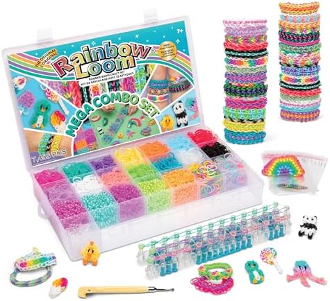 Rainbow Loom® MEGA Combo Set, Features 7000+ Colorful Rubber Bands, 2 Step-by-Step Bracelet Instructions, Organizer Case, Great Gift for Kids 7+ to Promote Fine Motor Skills (Packaging May Vary)