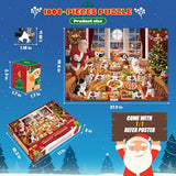 Jigsaw Puzzle Advent Calendar 2024 Christmas Puzzles for Kids and Adults 1008 Pieces in 24 Boxes for Countdown Christmas Gifts for Boys Girls Men Women - Dogs' Christmas Dinner(27.56 x 19.68 Inch)