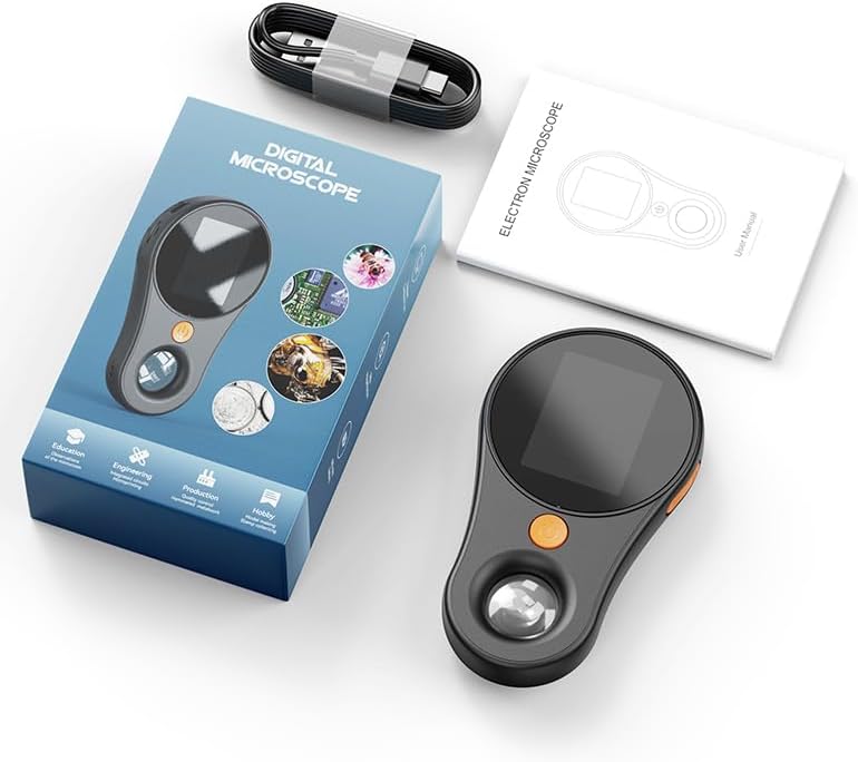 500X Digital Microscope, 1080P 2.0-inch Video, Coin Microscope with Magnifying Glass, Fixed Focus, Portable, 2.0-inch Color Screen, 200W Pixel, 8 LEDs, Rechargeable Battery, Windows/Mac Compatible