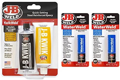 J-B Weld 8271 KwikWeld Professional Size Steel Reinforced Epoxy Twin Pack - 10 oz. & WaterWeld, 1 Hour Cure, Epoxy Putty Stick - 2 Pack, Off-White (8277-2)