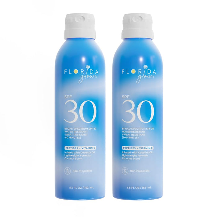 Florida Glow SPF 30 Sunscreen Spray - Hawaii 104 Reef Act & Florida Keys Compliant Broad Spectrum Water Resistant Sport Sun screen - Child Friendly Oxybenzone & Octinoxate Free (SPF 30 2-pack)