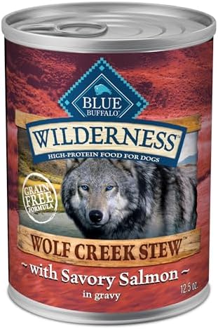 Blue Buffalo Wilderness Wolf Creek Stew High Protein, Natural Wet Food for Dogs, Hearty Salmon Stew in Gravy, 12.5-oz cans, 12 Count