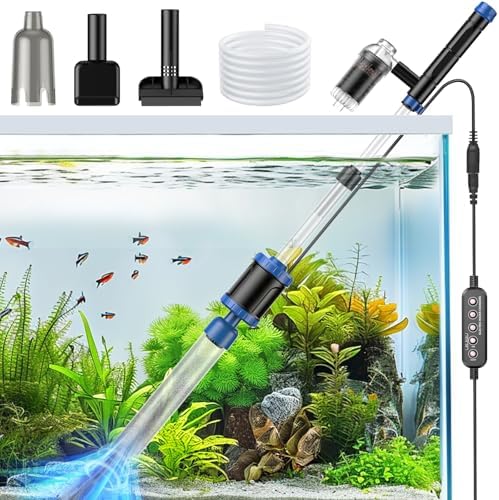 Electric Aquarium Vacuum Gravel Cleaner: 36W Fish Tank Cleaner Vacuum with Strong Suction for Water Change Wash Sand Algae Cleaner Water Shower and Water Circulation, Timed Off