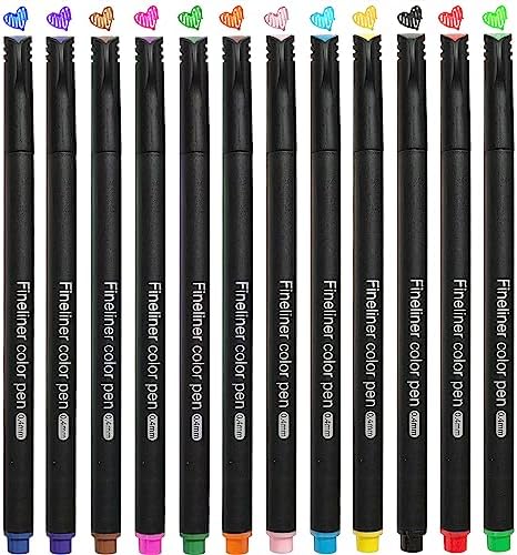 K.E.J. Journaling Pens Fineliner Pens Colored Pens Drawing Pens Fine Tip Pens for Journaling Planner Note Taking Adult Coloring Books Porous Fine Point Markers School Office Teacher Art Supplies (12)