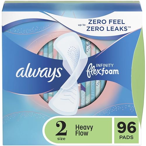 Always Infinity Feminine Pads for Women, Size 2, 96 Count, Heavy Flow Absorbency, with Wings, Unscented 32 Count (Pack of 3)