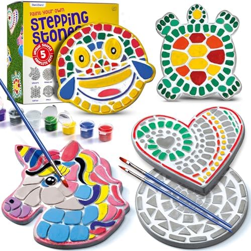 Stepping Stones Painting Kit for Kids - Outdoor Easter Crafts - Paint 5 Garden Stone - Unicorn Craft Kits for Boys, Girls Ages 6-12 - Gifts for Boy, Girl Age 6, 7, 8, 9, 10 + Year Old - Summer Gift