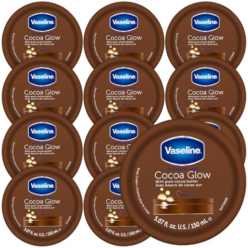Vaseline Lotion, Cocoa Glow Body Cream 12-Pack – Non-Greasy Moisturizer for Glowing Skin with Pure Cocoa Butter, 5.07 Oz Ea