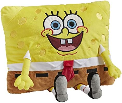 Pillow Pets Nickelodeon Spongebob Squarepants 16” Stuffed Animal Toy, Yellow, Brown, White, Red, Black, Grey