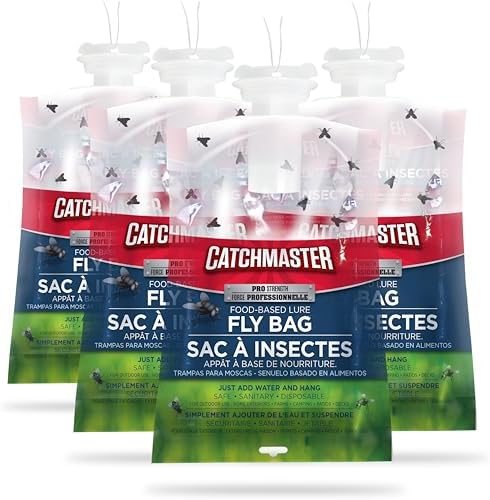 Catchmaster Pro Series Fly Bag 4-Pack, Hanging Fly Trap Outdoor Home, Bug Catcher and Flying Insect Trap with Premium Bait, Pet Safe Pest Control, XL Bag for Backyard, Pool, Patio & Camping