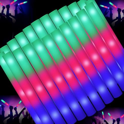 44 PCS Foam Glow Sticks with 3 Modes Colorful Flashing, Glow Sticks Party Pack, Glow in Dark Party Supplies, foam Glow Sticks Bulk for Wedding, Raves, Concert, Party, Halloween Party,4th of July