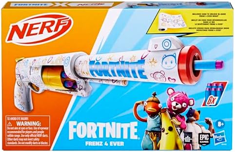 Nerf Fortnite Frenz 4 Ever Blaster, Bonus Code to Unlock Frenz 4 Ever Wrap in The Game, 6 Elite Darts, 6-Dart Drum, Fortnite Gifts