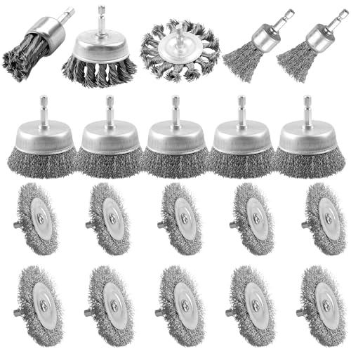 20 Pcs Wire Wheel for Drill, Heavy Duty Wire Brush for Drill, 1/4'' Hex Shank Wire Cup Brush Coarse Carbon Steel Crimped, Great for Cleaning Rust, Paint, Abrasive and Drill Attachment