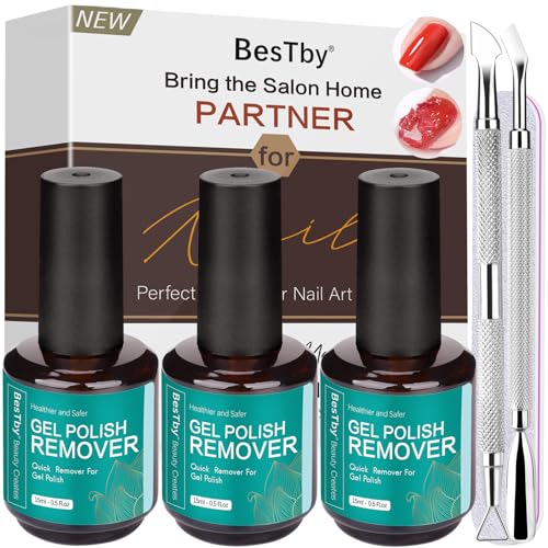 Gel Nail Polish Remover for Nails, Works Fast, Easy to Use and Clean, Remove Gel Nail Polish 2 to 5 Minutes, 0.5 Fl Oz (Pack of 3)