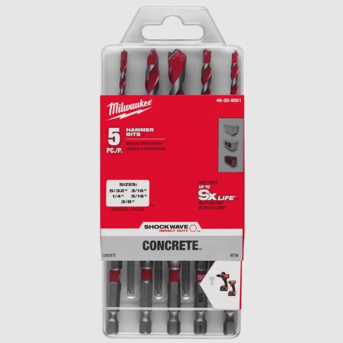 Milwaukee 5 Piece Shockwave Carbide Hammer Drill Bit Set