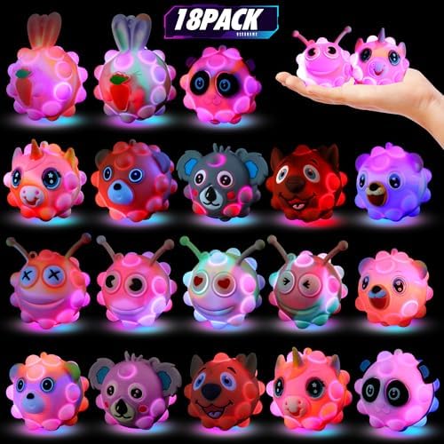 Light Up Animal Pop Balls Toys Party Favors,Goodie Bags Stuffers for Kids,Glow in Dark Pop Balls Birthday Party Favors,Pinata Stuffers,Carnival Prizes,Classroom Prizes