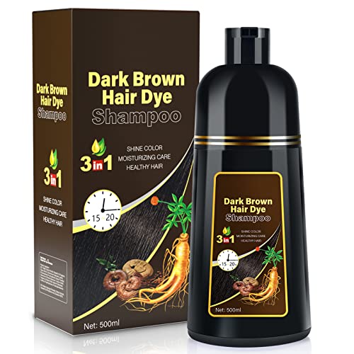 IIIMEIDU Hair Dye Shampoo for Gray Hair, 3 in 1 Herbal Ingredients Natural Shampoo Hair Dye for Women Men, Grey Coverage Shampoo 500ml (Dark Brown)