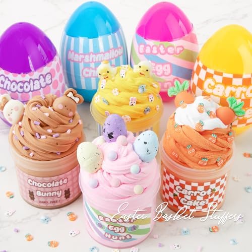 Easter Basket Stuffers - 4 Pack Kit of Eggs Filled with Slime and Charms - Prefilled Eggs with Toys Inside Easter Gifts for Toddlers Teens Girls Boys