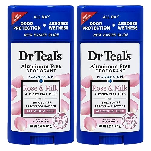 Dr. Teal's Rose & Milk Deodorant Gift Set (2 Pack, 2.65oz Ea) - Rose & Milk Formula - Aluminum Free with Magnesium - Essential Oils, Shea Butter & Arrowroot Powder Absorb Moisture, Keep Skin Healthy