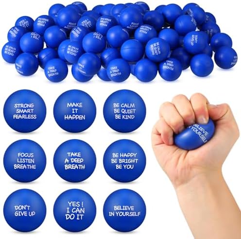 Shappy 72 Pcs Inspirational Stress Relief Balls Motivational Stress Ball Encouraging PU Bulk Squish Balls for Adults Small Therapy Fidget Relief Toys for Valentines Gifts Fidget Anxiety Anger(Blue)