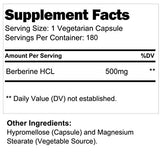 LongLifeNutri Berberine Supplement 500mg HCL Extract | 180 Vegetarian Capsules | Made in USA | 1000mg Per Serving | Dihydroberberine Plus Berberis Aristata Complex