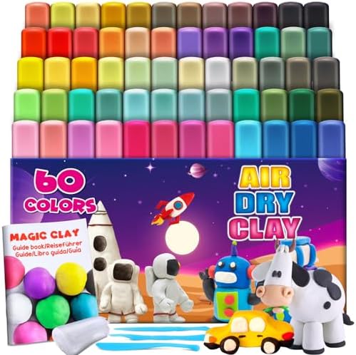 ESSENSON Magic Clay - Air Dry Clay 60 Colors, Modeling Clay for Kids with Tools, Toys Gifts for Age 3 4 5 6 7 8+ Years Old Boys Girls Kids