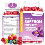 2 Pack Sugar Free Saffron Gummies, Saffron Supplement with Passion Flower, Rhodiola , Ashwagandha, Vitamin B12 & D3, Eye Vision, Focus, Mood & Metabolism, Vegan & Organic, Wild Berry Flavor-120 Cts