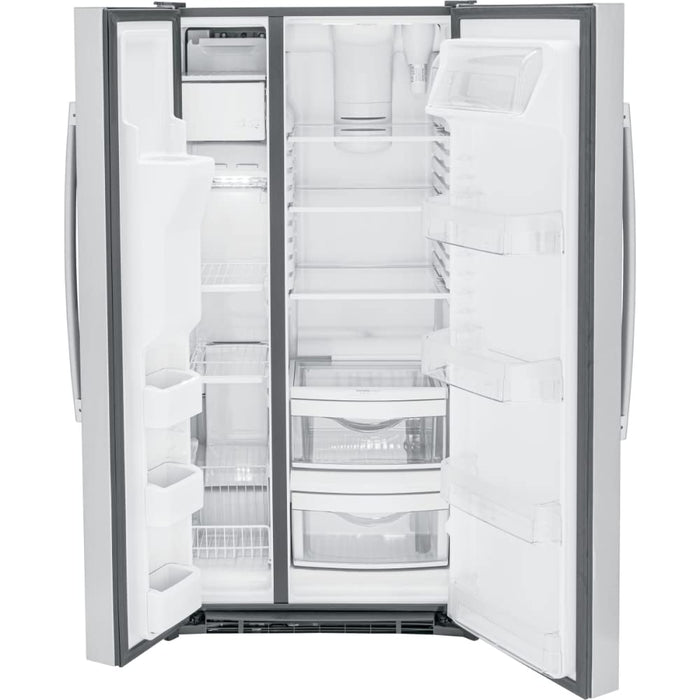 GE® 23.0 Cu. Ft. Side‑by‑Side Refrigerator with External Ice & Water Dispenser – Stainless Steel