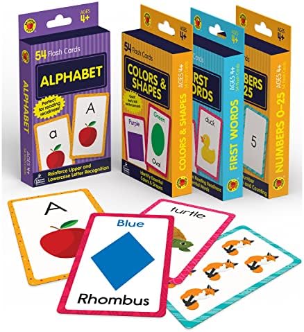 Carson Dellosa Toddler Flash Cards 4 Pack, Alphabet Flash Cards, Sight Word Flash Cards, Colors & Shapes Flash Cards, Number Flash Cards, Math & Phonics Kindergarten - Preschool Learning Activities 4+