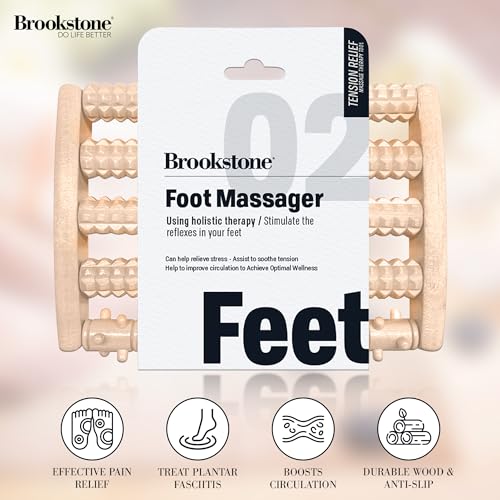 Brookstone Foot Roller Massager Plantar Fasciitis Relief – Wood Foot Massage Tool – Stimulate Foot Reflexes, Relieve Stress, and Soothe Tension - Massagers Foot Care for Women and Men (Oak)