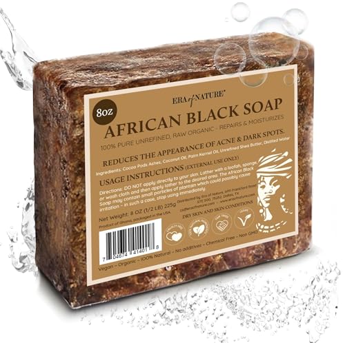 Best Raw ORGANIC AFRICAN BLACK SOAP, for Dry Skin and Skin Conditions. Pure & Natural Ingredients, Imported From Ghana - 8oz