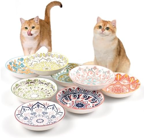 Cat Food Bowls for Indoor Cats Ceramic Cat Bowls Whisker Friendly Cat Dishes for Food and Water 5.5 Inches Kitten Bowls Cute Cat Feeding Bowls Set Cat Wet Food Bowl Set (8 pcs)