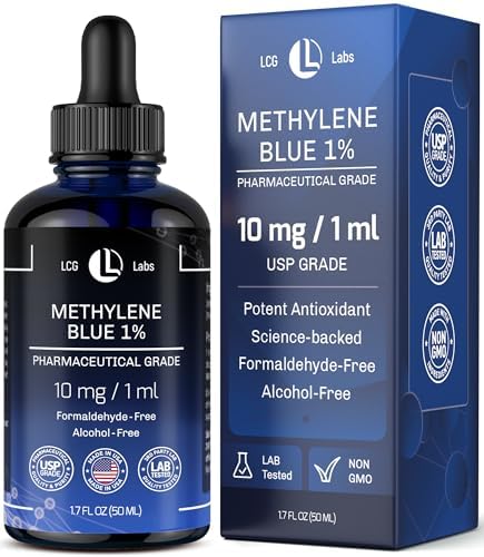 Methylene Blue Pharmaceutical Grade - Methylene Blue 1% - Liquid Drops Aqueous Solution 10 mg / 1 ml - Third Party Tested - Formaldehyde & Alcohol-Free - Made in USA 1.7 Fl OZ