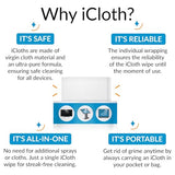 iCloth for Electronics | Monitor Cleaner and TV Screen Cleaner Wipes: Individually Sealed specially formulated alcohol wipes Easily Lifts Oil, Grease, Fingerprints, Makeup - Use as TV Screen Cleaner