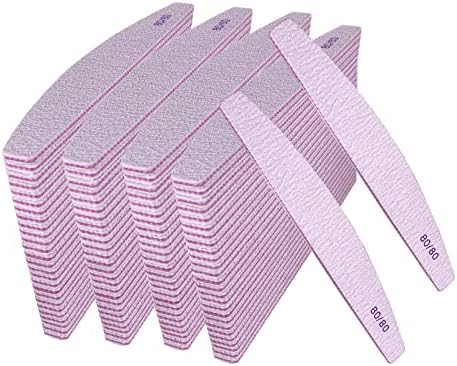 Nail Files 80/80 Grit (100 Pack), Emery Boards for Acrylic Nails and Gel Nails, Coarse Nail File 80 Grits Double Sided Emory Board Professional Nail Filers Reusable Washable Manicure Curved Gray Bulk